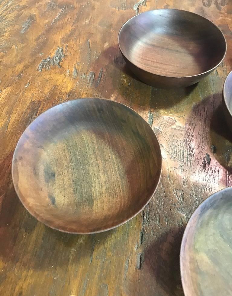Woodwork Bob Stocksdale Signed Set of Four Mid-Century Modern Wood Turned Bowls For Sale