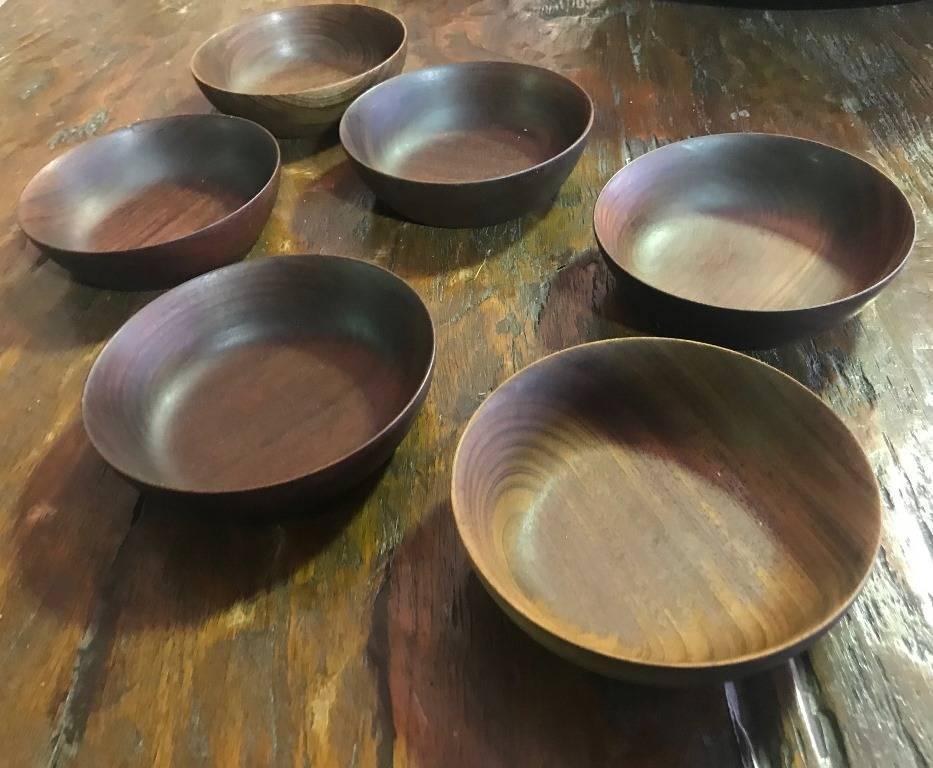 A very handsome, darkly colored set of six bowl by American master wood turner Bob Stocksdale. All are signed and marked (