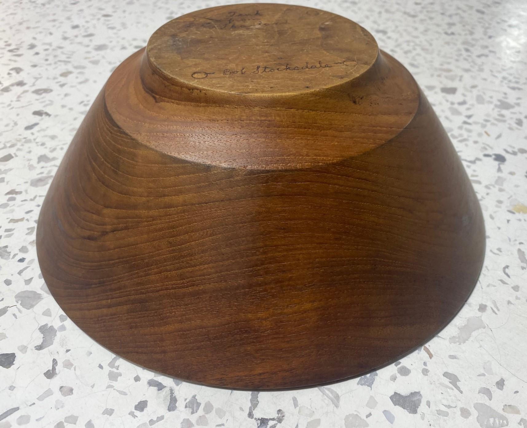 Bob Stocksdale Signed Mid-Century Modern Turned Teak Wood Large Art Bowl For Sale 5