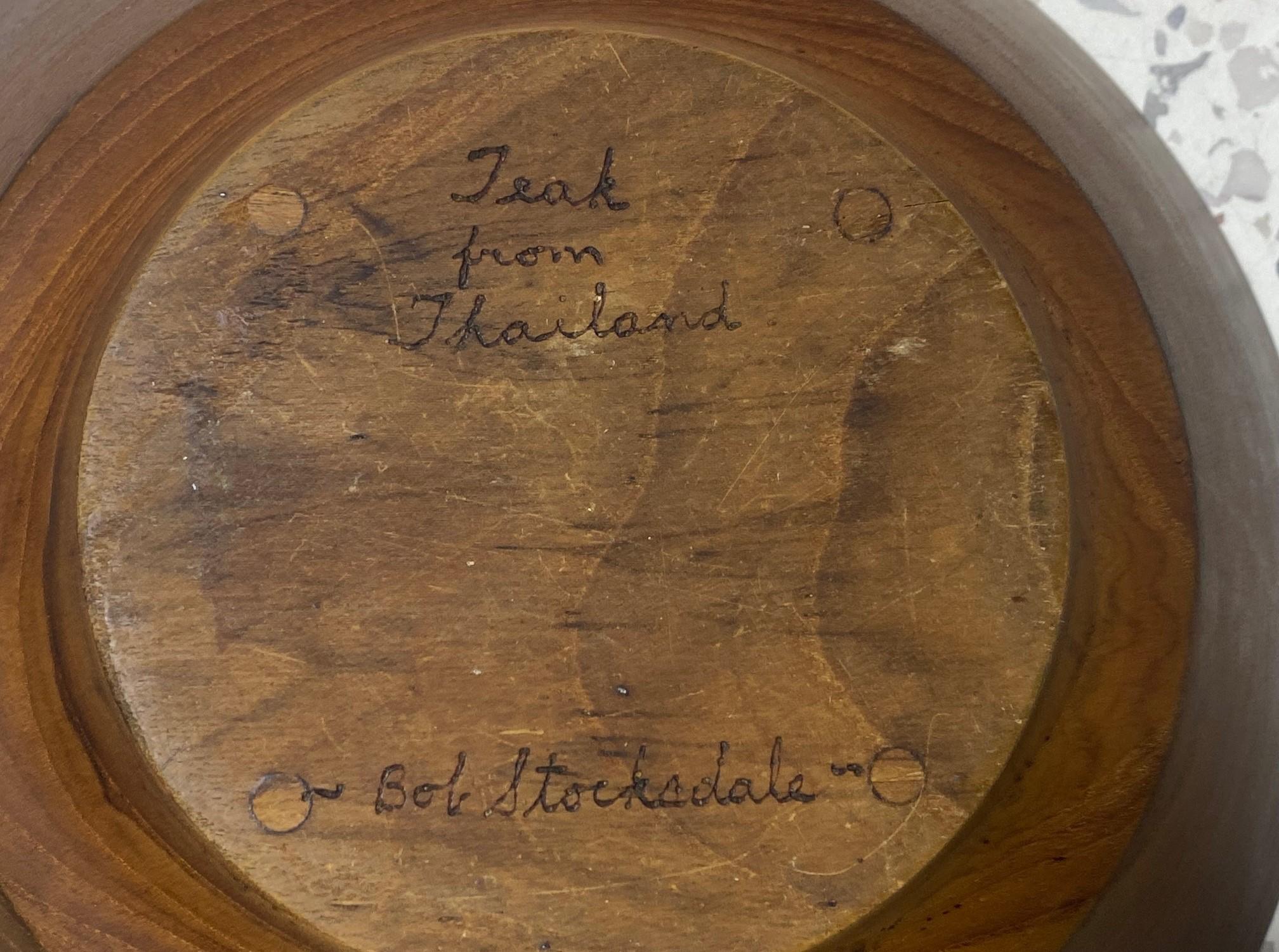 Grand bol d'art moderne du milieu du siècle en bois de teck tourné signé Bob Stocksdale en vente 5