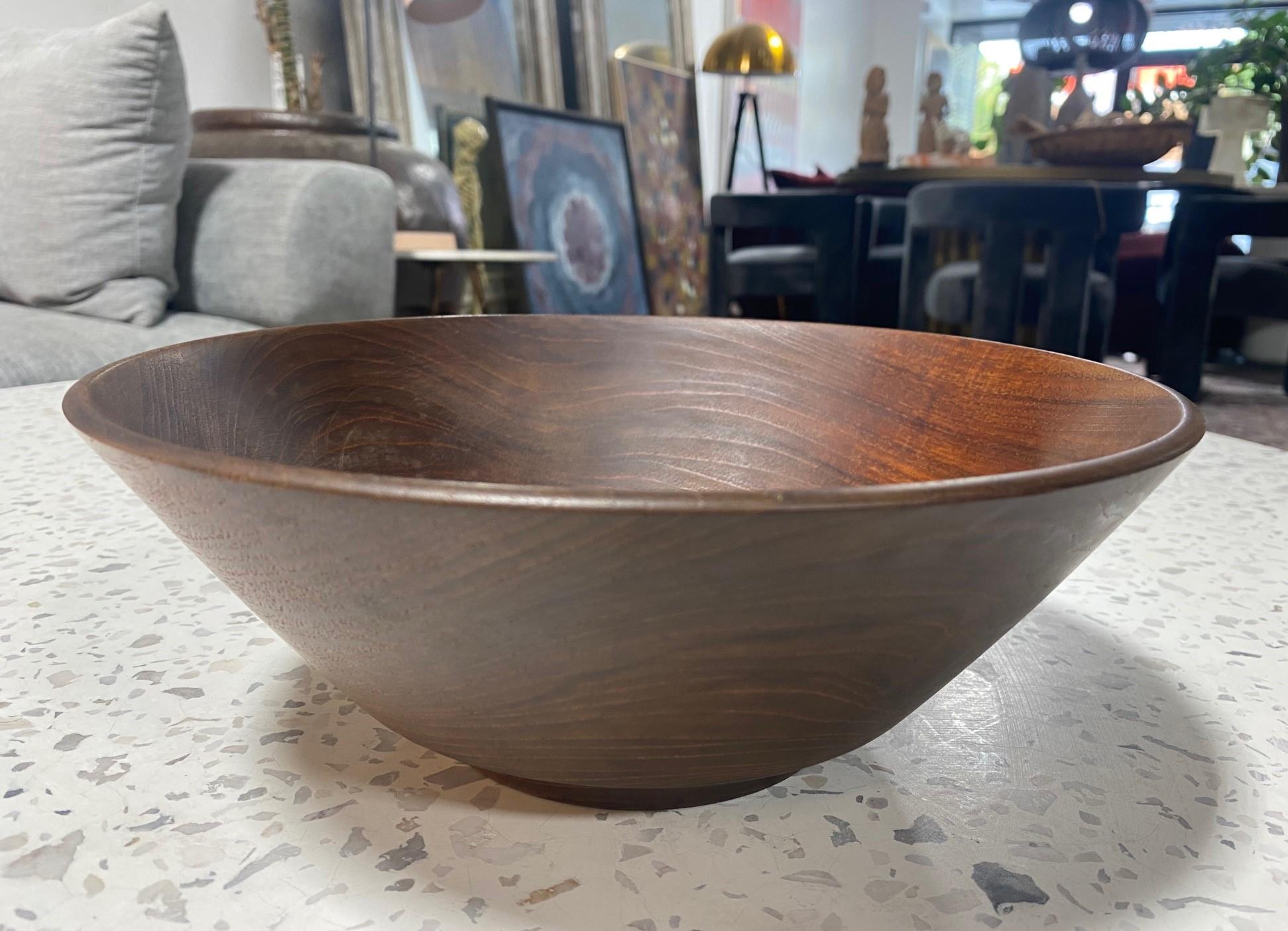American Bob Stocksdale Signed Mid-Century Modern Turned Teak Wood Large Art Bowl For Sale