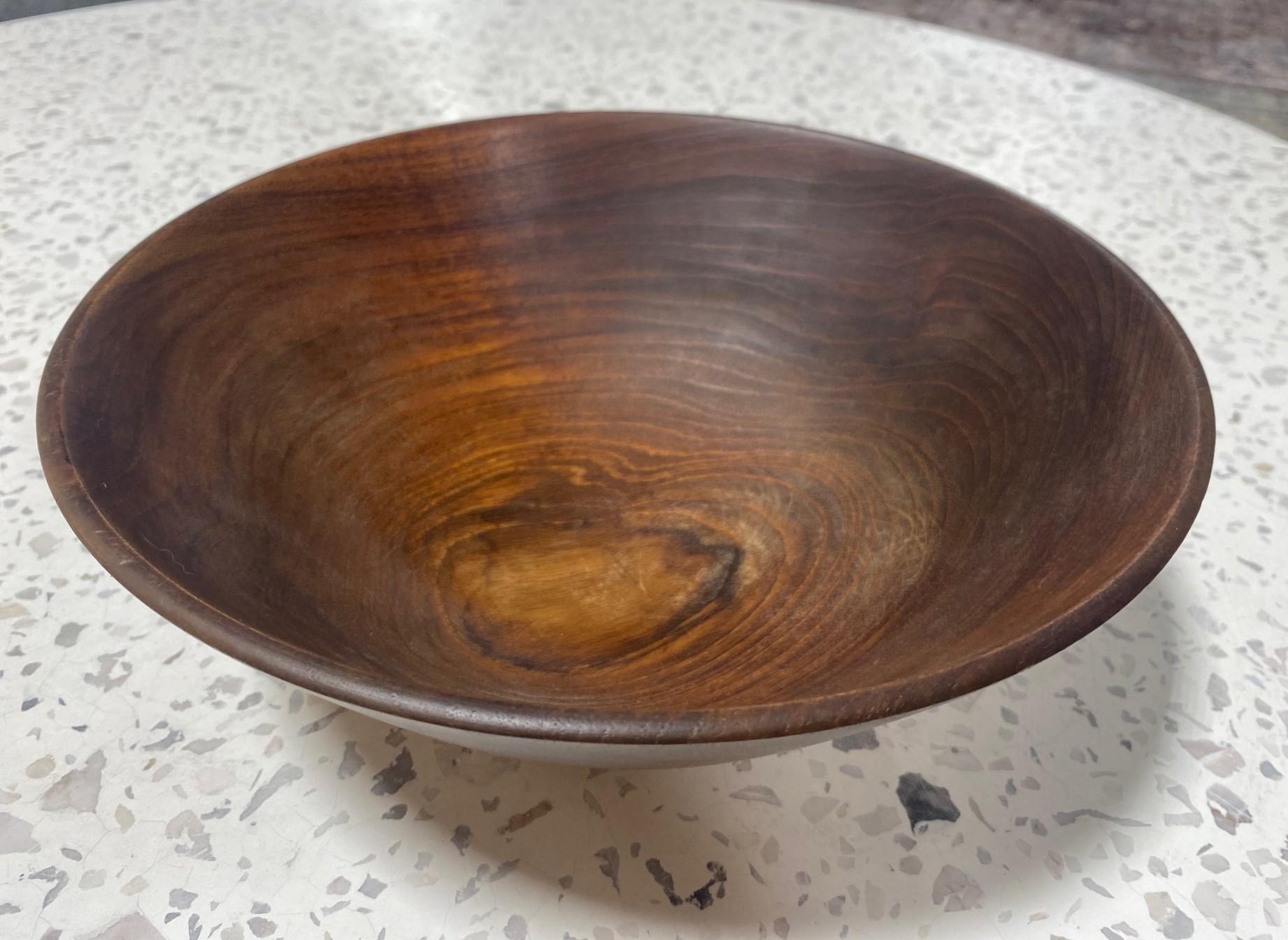 Bob Stocksdale Signed Mid-Century Modern Turned Teak Wood Large Art Bowl For Sale 1