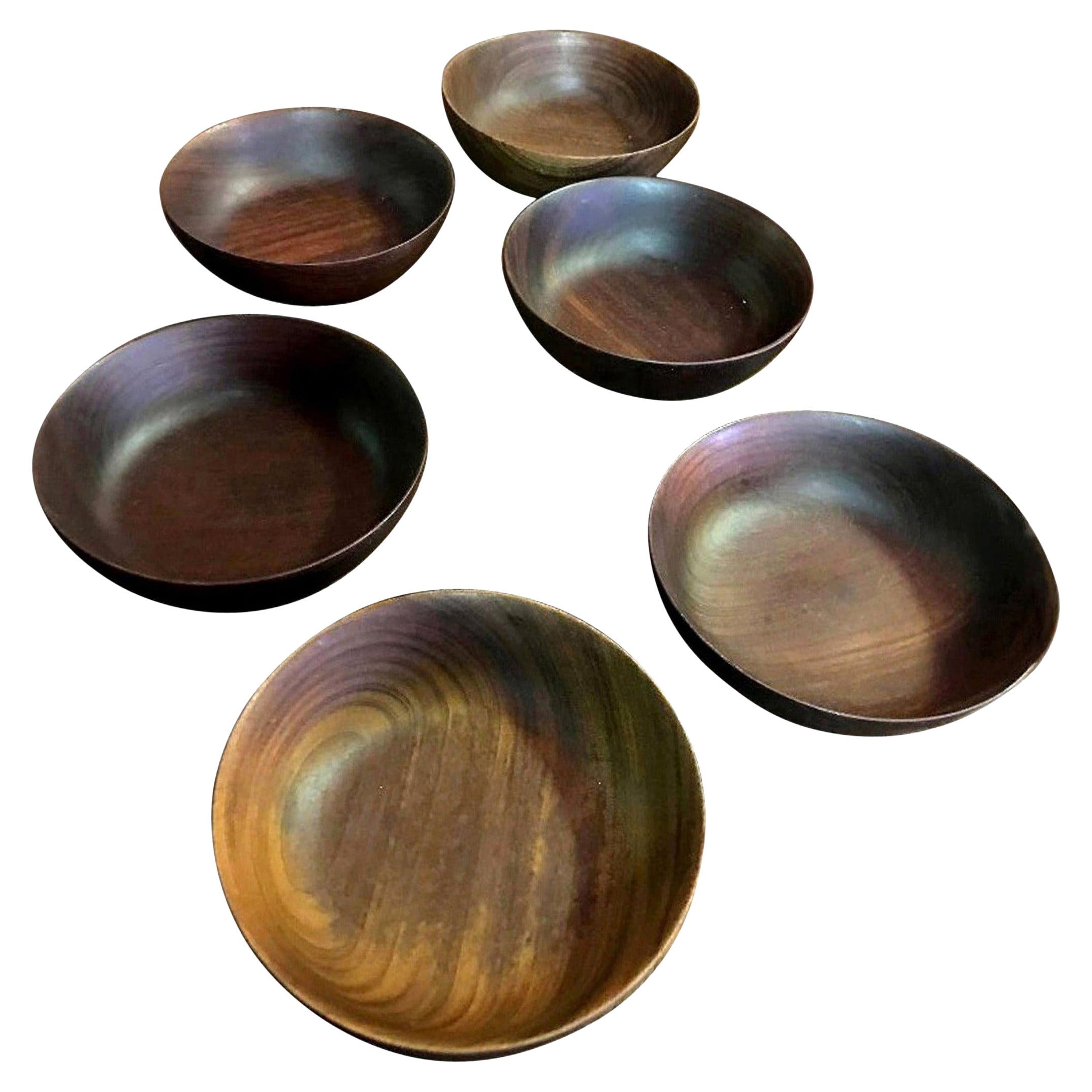 Bob Stocksdale Signed Set of Six Mid-Century Modern Wood Turned Bowls