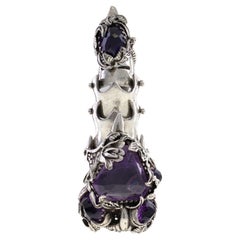 Vintage Bob Stringer Amethyst, Sterling Silver, Silver Articulated “Finger” Ring