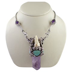 Bob Stringer Amethyst, Turquoise, Sterling Silver, Silver Reversable Necklace