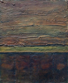 Peinture en blocs de couleur terreux, supports mixtes, signée Bob Thomas