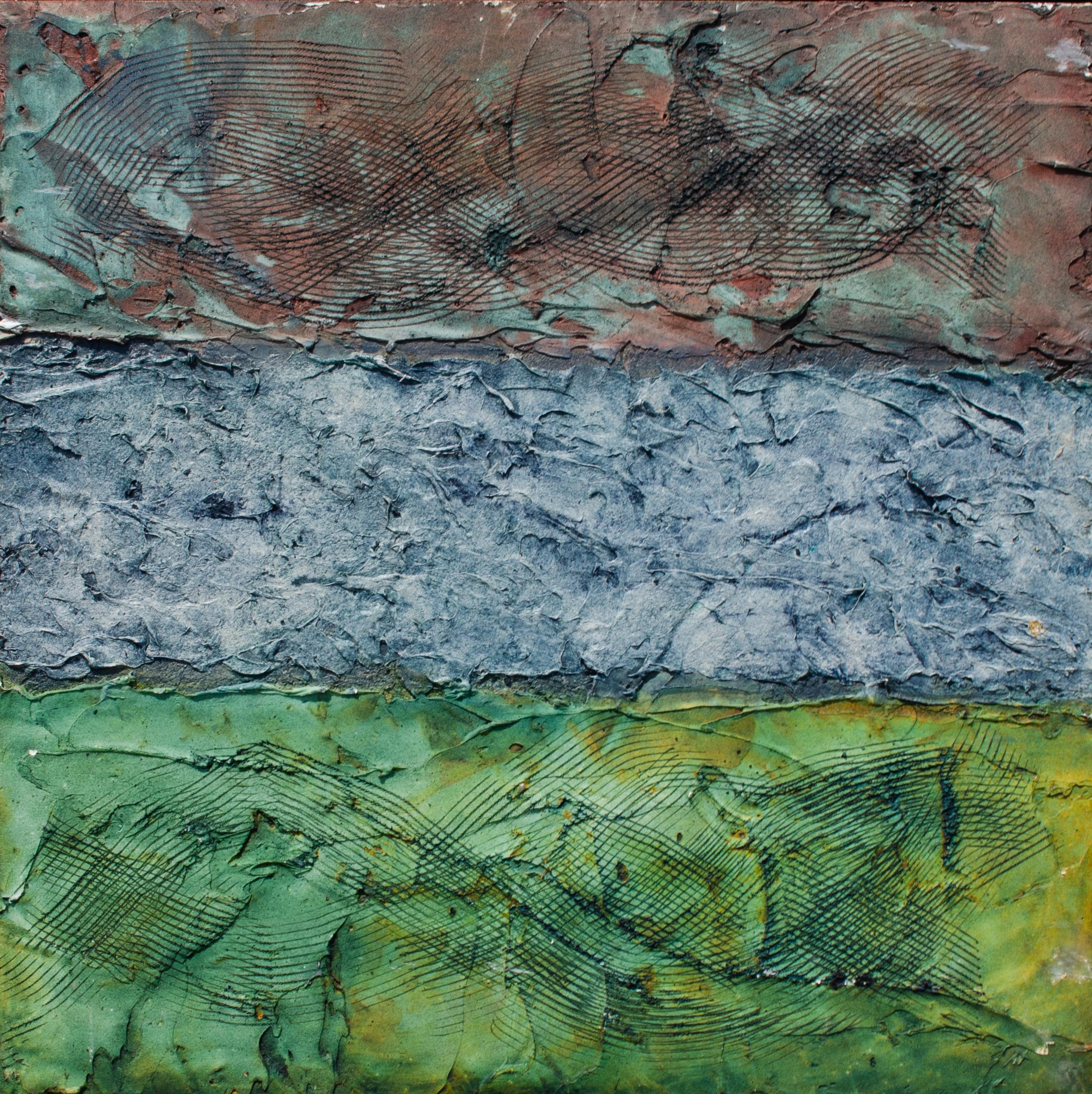 Textured Color Blocked Signed Painting, Mixed Media 