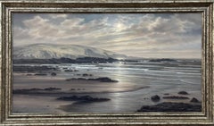 Pintura de paisaje marino de la costa de Devon al amanecer en la costa sur de Inglaterra