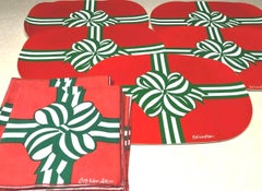 Bob Van Allen Holiday Bow Red & Green Oval Placemat Set of 5 & Napkin Set of 10