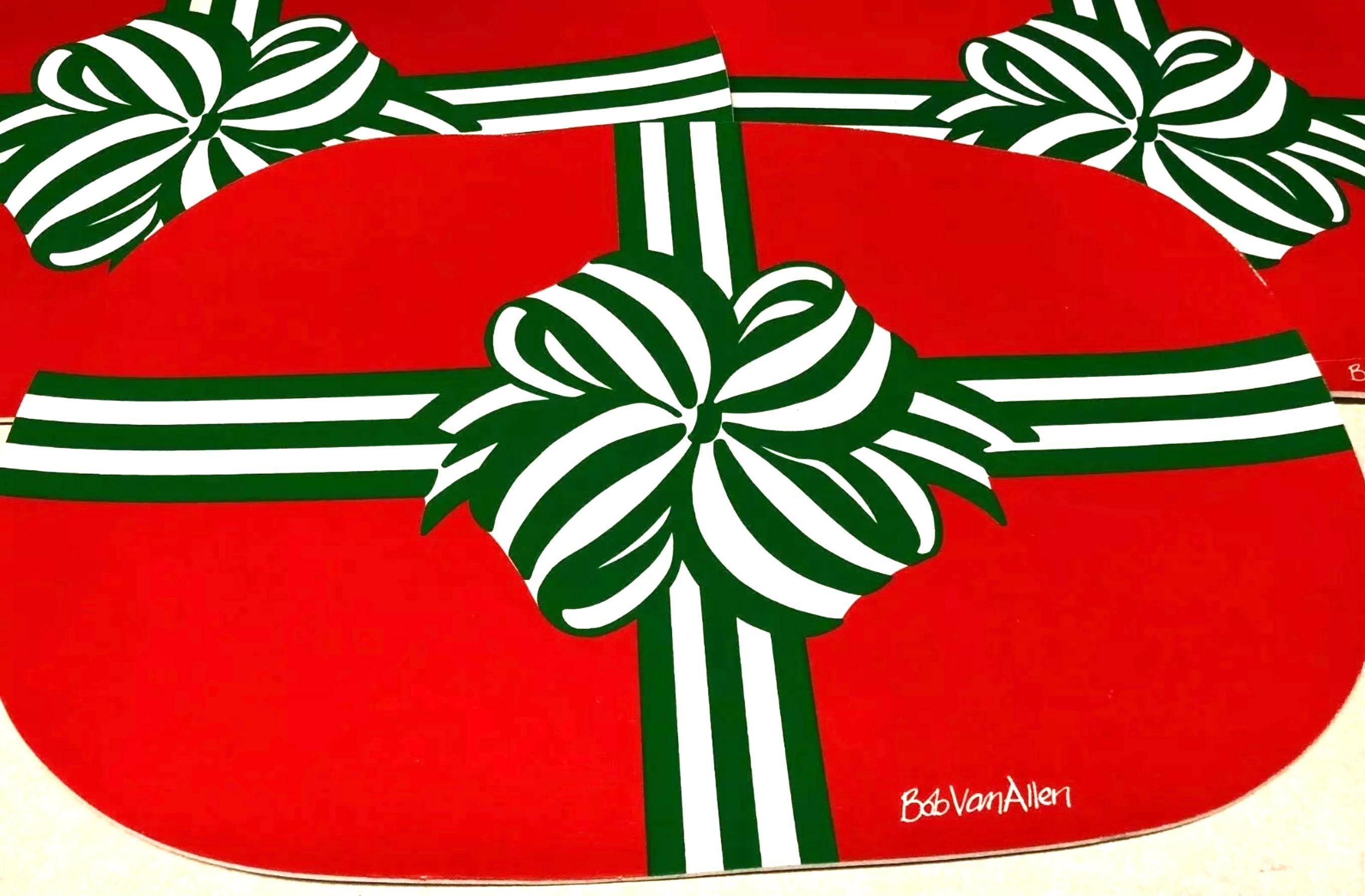 Bob Van Allen Holiday Bow Roter und grüner ovaler Tischset von 5 & Servietten-Set von 10 (Moderne der Mitte des Jahrhunderts) im Angebot
