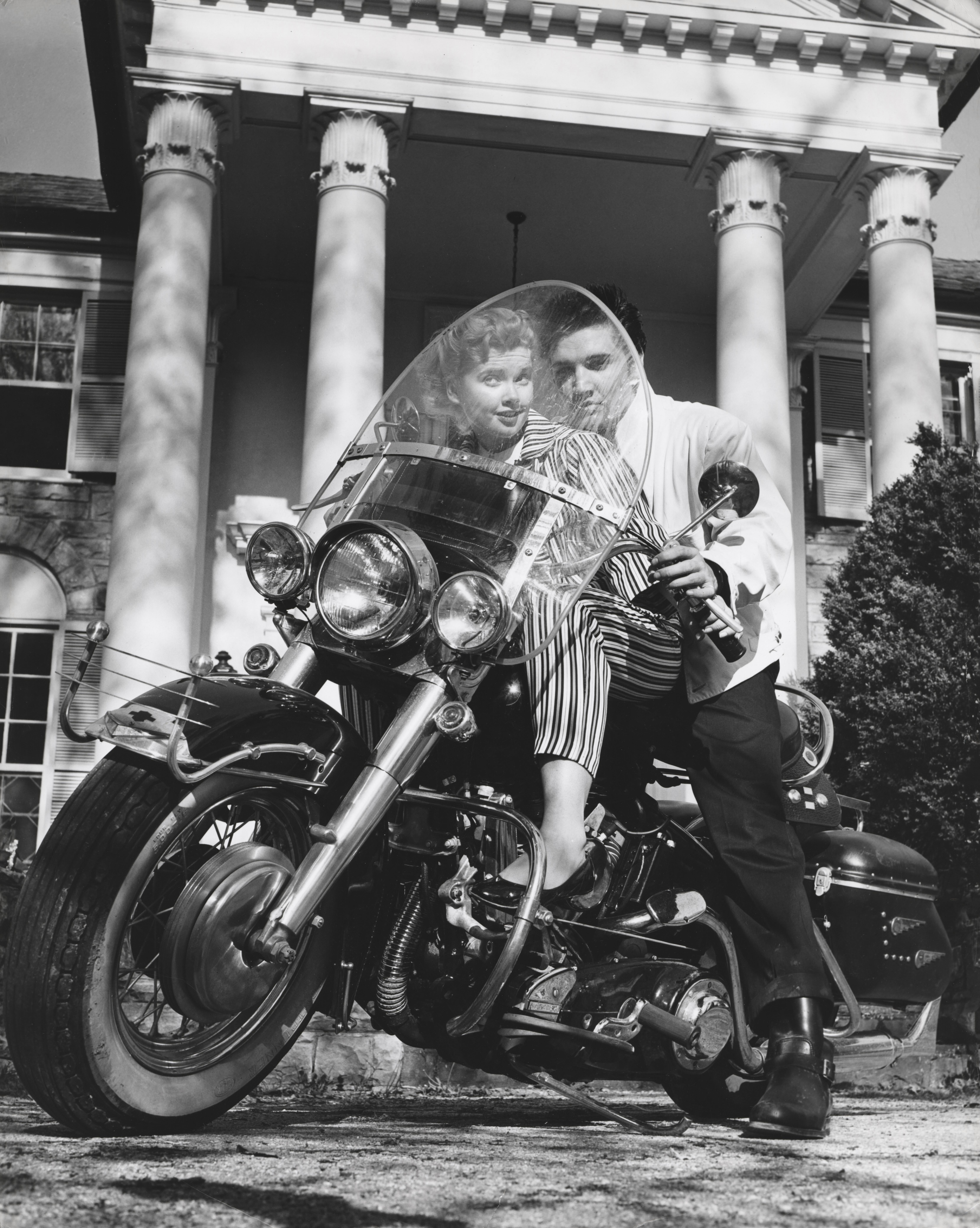 Bob Williams Black and White Photograph - Elvis Presley with his Harley Davidson Motorcycle Fine Art Print