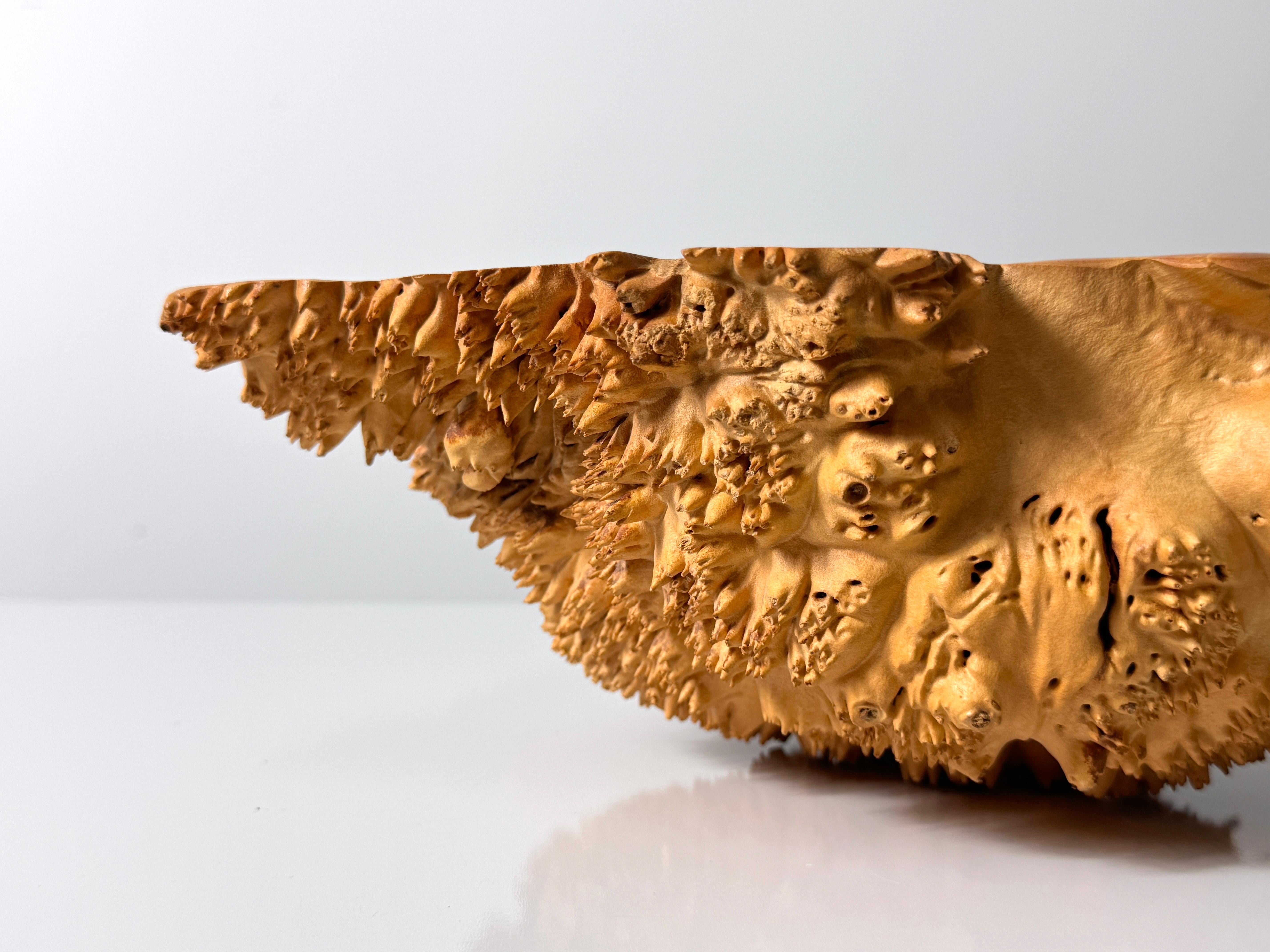 Late 20th Century Bob Womack Live Edge Organic Maple Burl Decorative Freeform Centerpiece Bowl For Sale