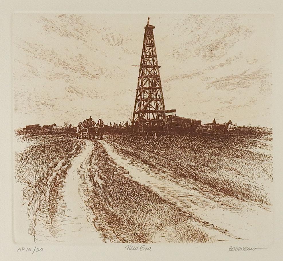 American Bob Wygant Etching Oil Well Drilling Texas For Sale