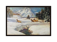 Bob Wygant Original Oil Painting On Board Landscape Elk Wildlife Signed Artwork