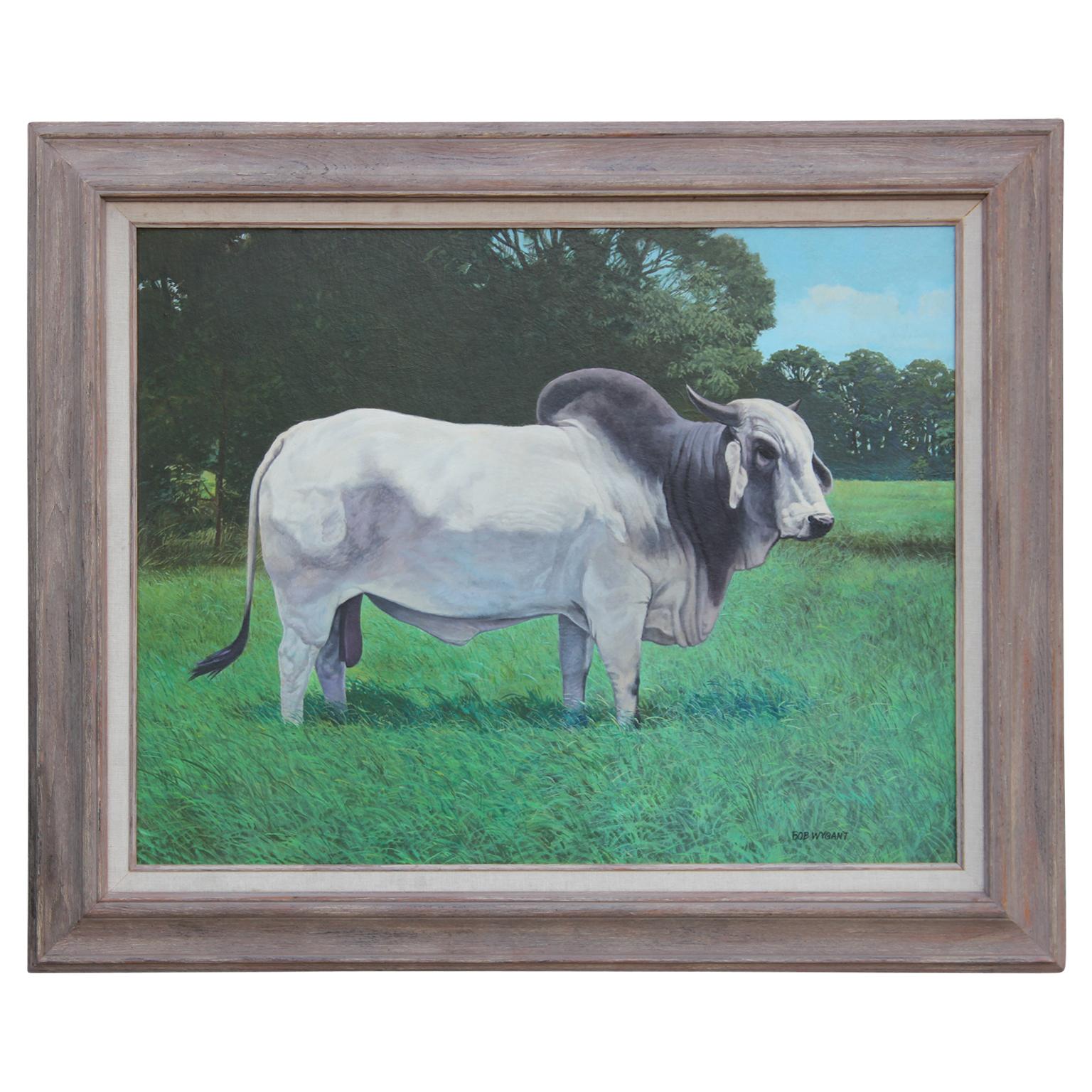 Realist Painting of Brahman Bull Landscape