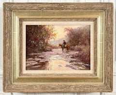 "STILL MORNING" COWBOY ON CREEK FRAMED 18X22