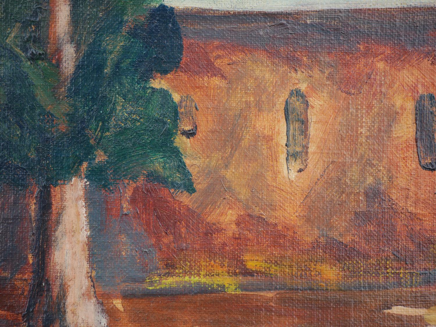 Peinture de chapelle abstraite bleue, verte et brune sur un paysage du désert en vente 2