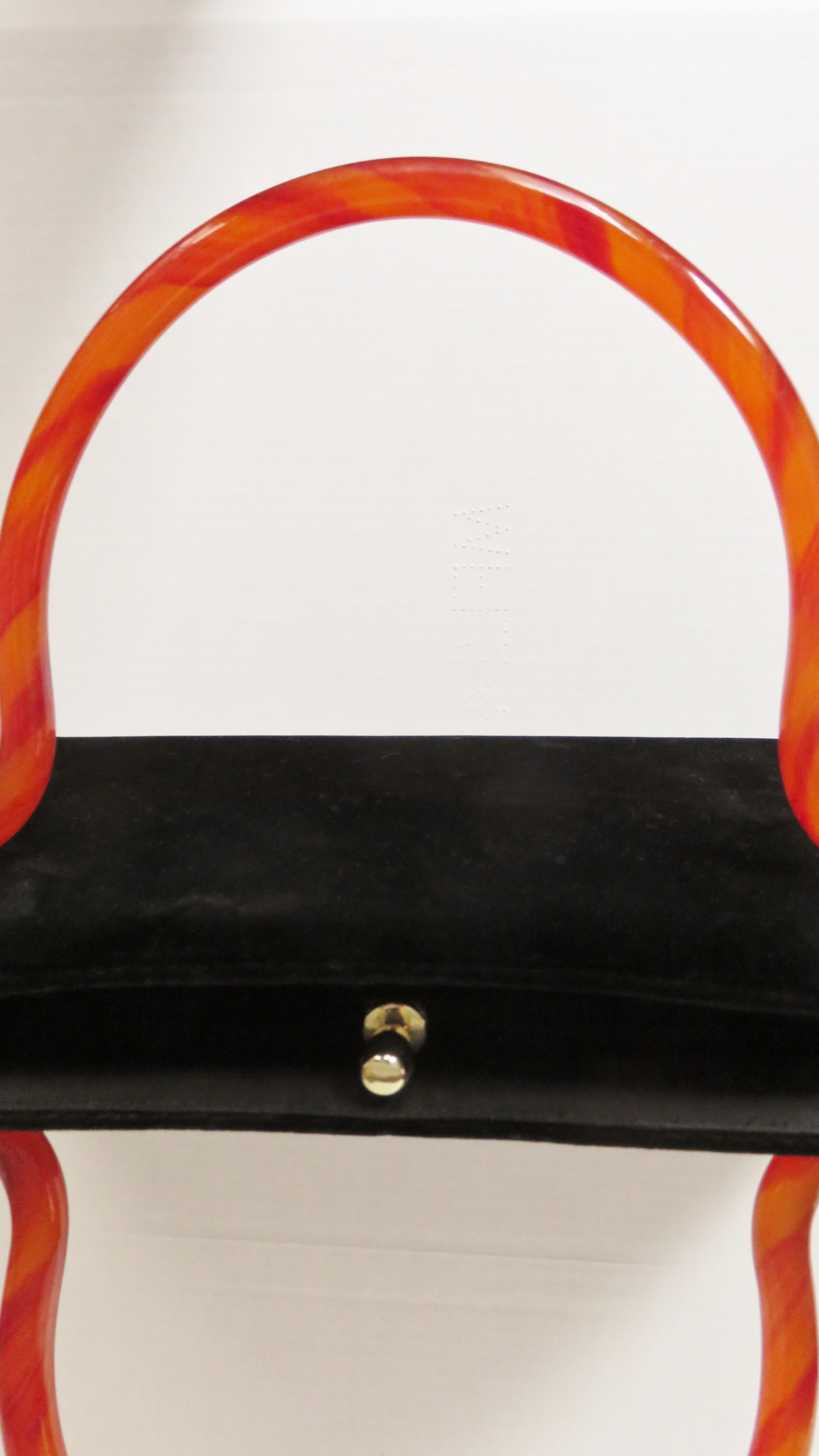 Black Bobbie Jerome 1950s Velvet Handbag with Bakelite Handles  For Sale