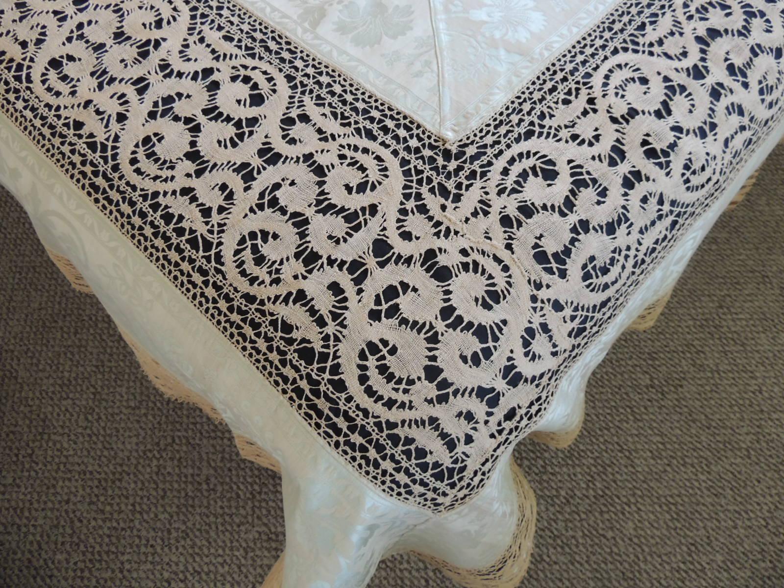 Bobbin Lace and Damask Bed Topper with Large Lace Center Panel 5
