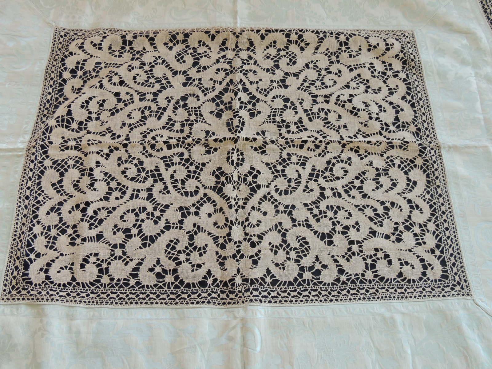 Bobbin Lace and Damask Bed Topper with Large Lace Center Panel 7