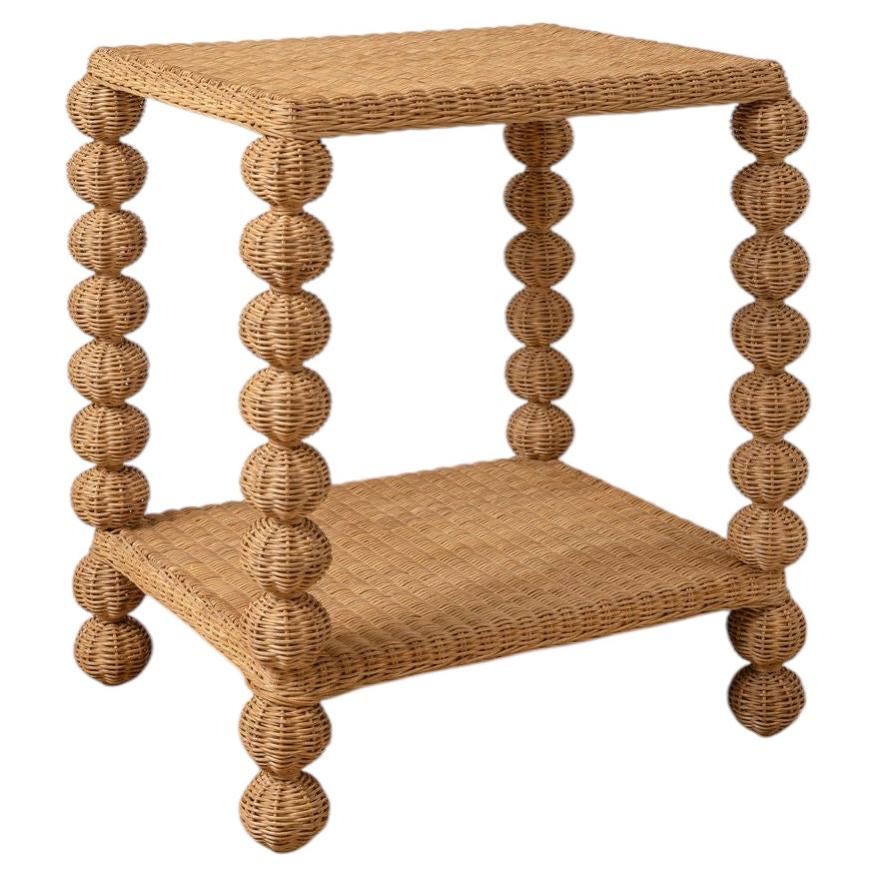 Bobbin Rattan Side Table with Shelf, Oak Finish, English Country House Style