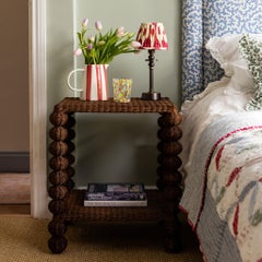 Bobbin Rattan Side Table with Shelf, Teak Finish, English Country House Style