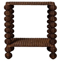 Bobbin Rattan Side Table with Shelf, Teak Finish, English Country House Style