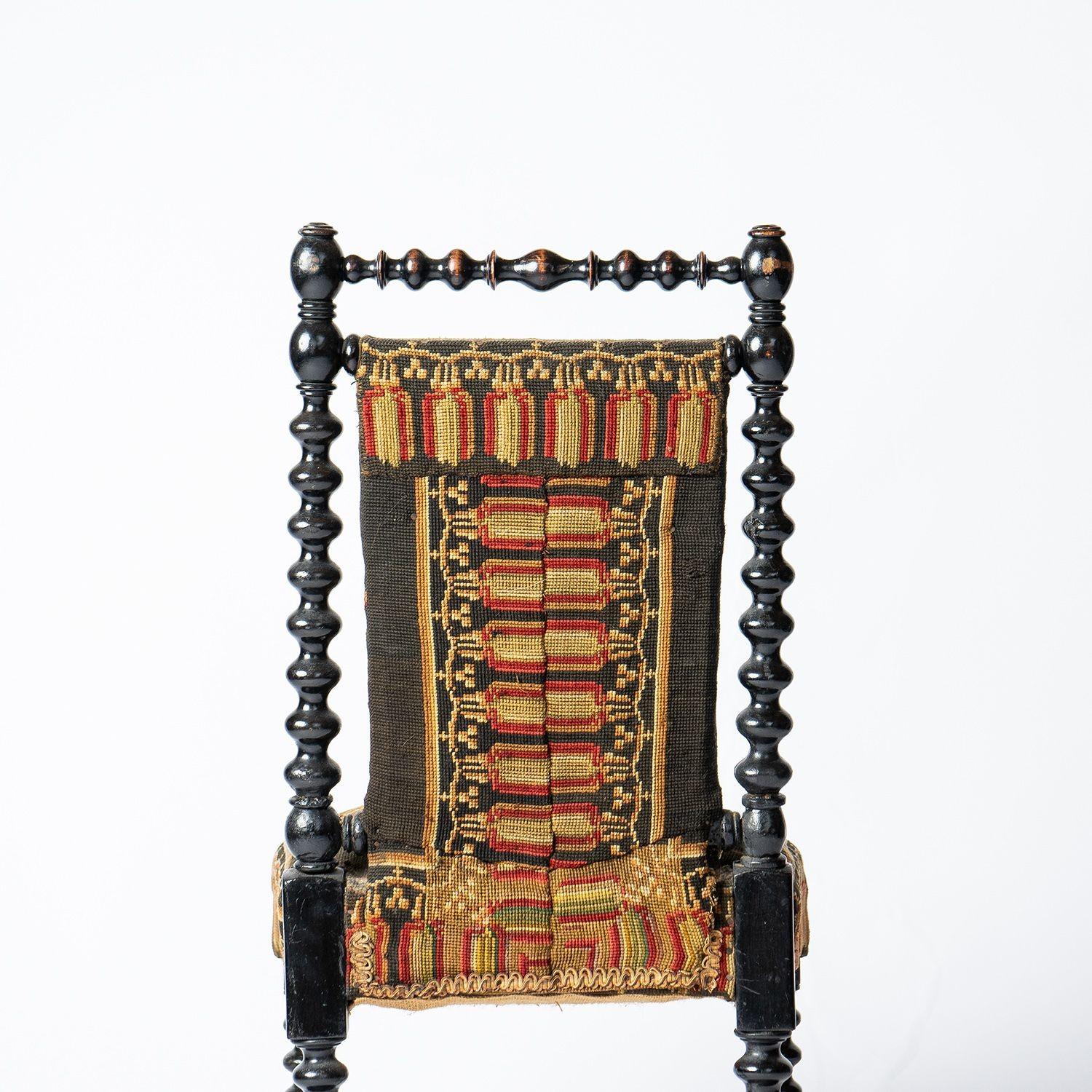 Antique Bobbin Turned Ebonised Chair with Tapestry Upholstery, 19th Century  5
