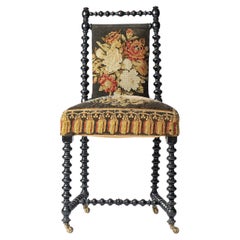 Antique Bobbin Turned Ebonised Chair with Tapestry Upholstery, 19th Century 