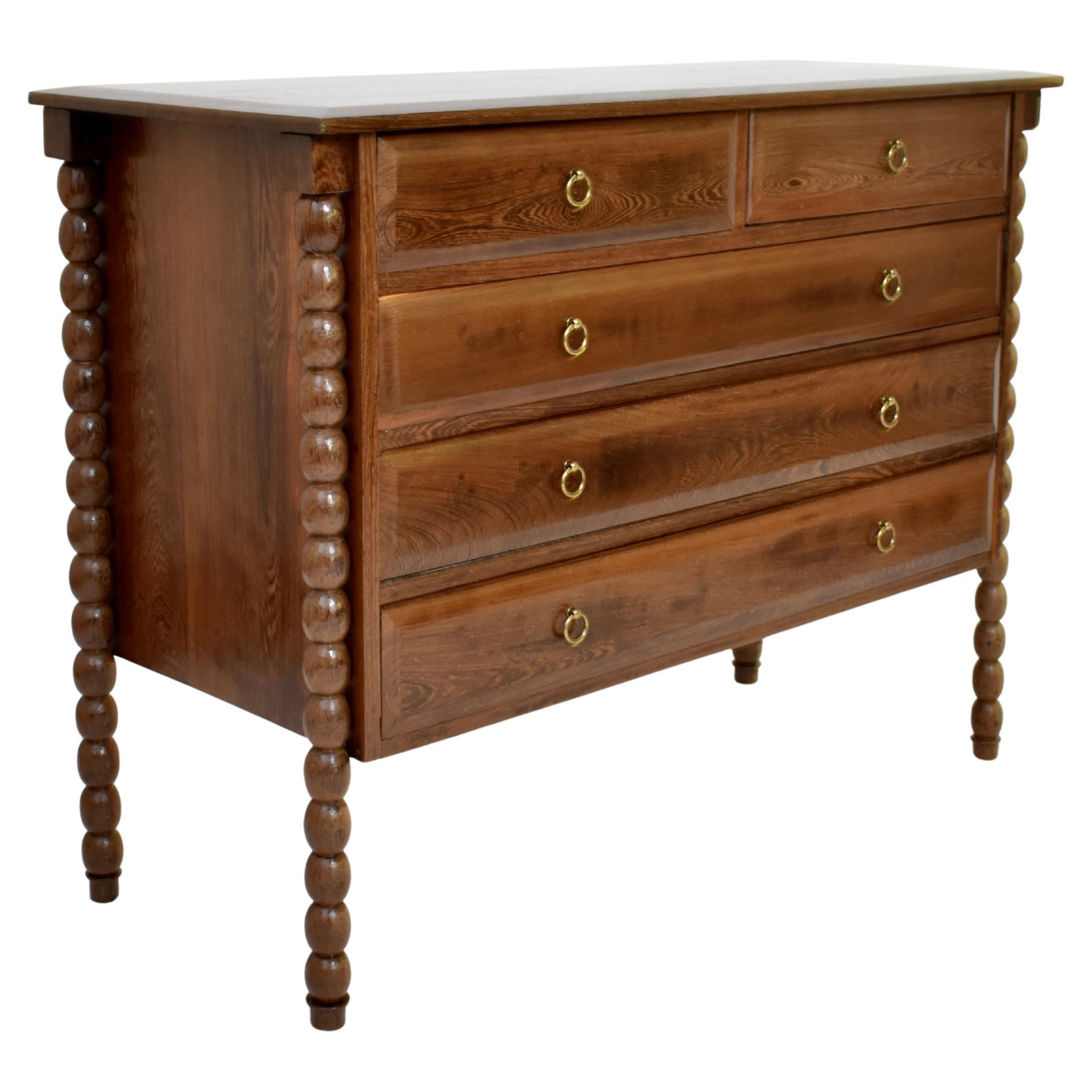 Bobbin turned wood chest of drawers, 1960s.