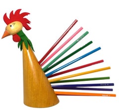 Bobble Head Rooster Crayon Pencil Holder Stand Figure Denmark Mid Century, 1960s