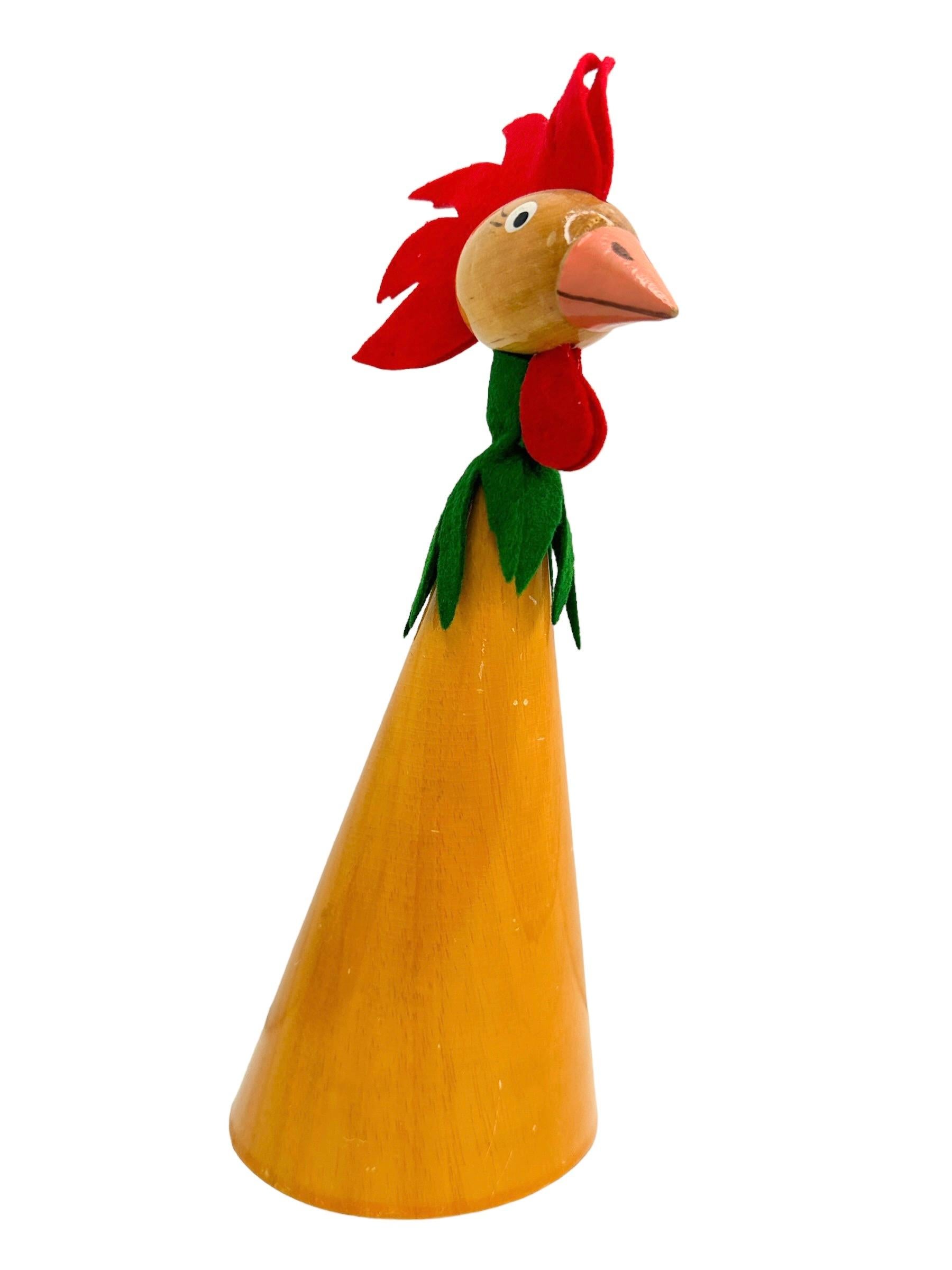 Felt Bobble Head Rooster Crayon Pencil Holder Stand Figure Denmark Mid Century, 1960s For Sale