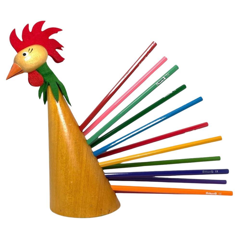 Bobble Head Rooster Crayon Pencil Holder Stand Figure Denmark Mid Century, 1960s For Sale