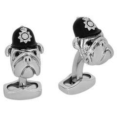 Bobby Bulldog Cufflinks with Black Enamel and Rhodium Finish