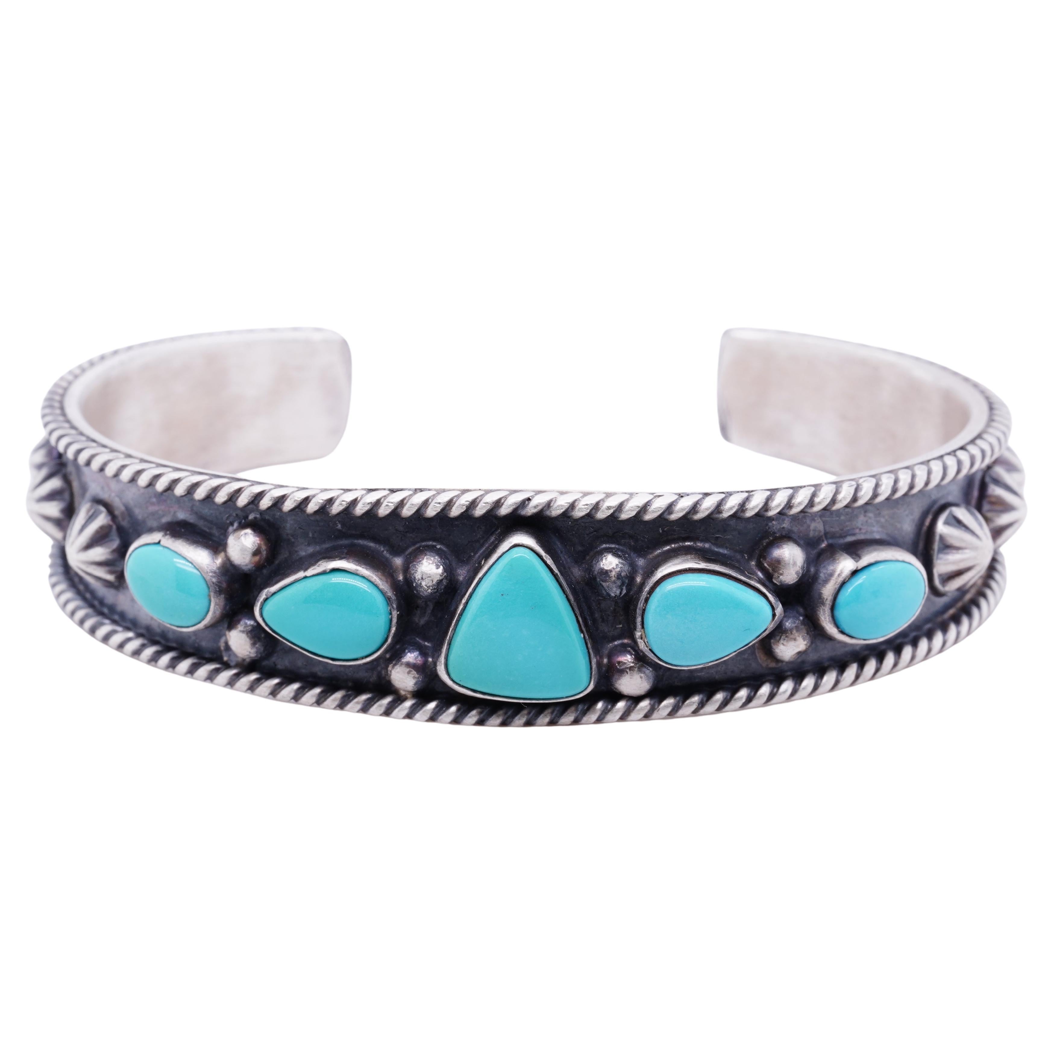 Turquoise Cuff Sleeping Beauty Double Row Vintage Navajo Sterling Silver Turquoise ...