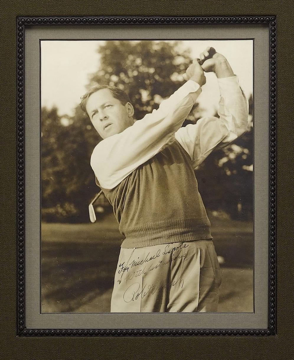 The most celebrated golfers of the 20th century are captured together in this magnificent one-of-a-kind golf collectible. Presented are the authentic signatures of Bobby Jones, Walter Hagen, Ben Hogan, Arnold Palmer, Jack Nicklaus, Gary Player, Gene