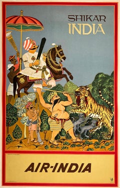 Poster originale d'epoca di Air India - Shikar 1969