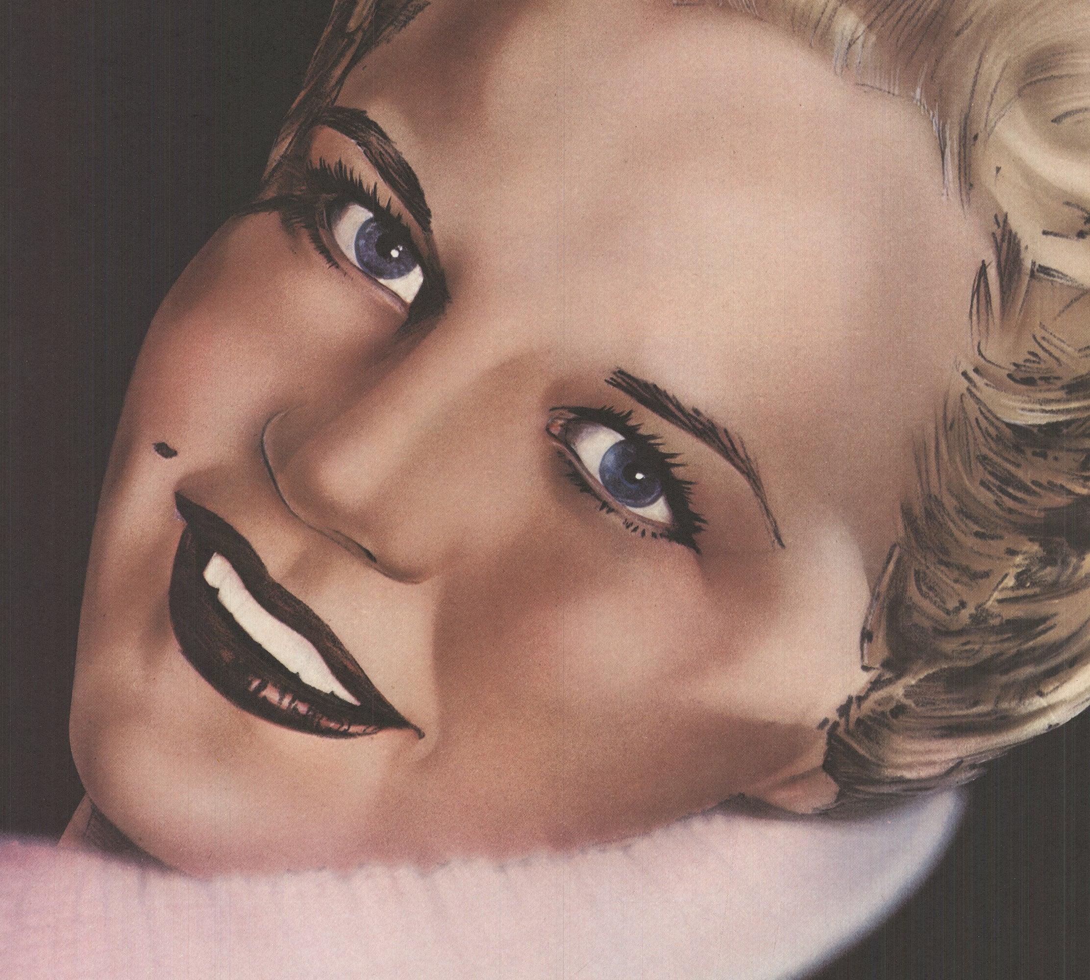 Questo poster di grandi dimensioni è stato disegnato da Bobby Lee Hickson per WNEW Jazz, con la leggendaria Peggy Lee. Con la sua composizione audace e le immagini sorprendenti, questo raro pezzo promozionale cattura l'eleganza e il fascino senza