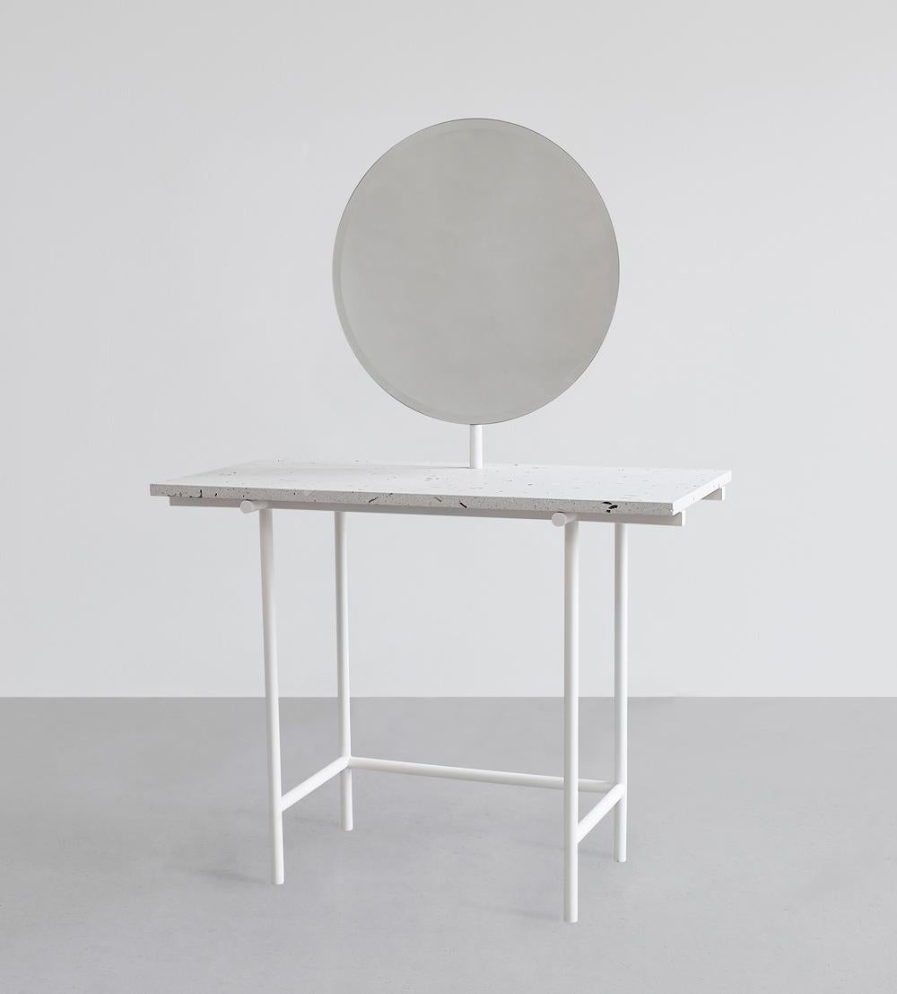 Boberella table and mirror by Llot Llov
Dimensions: W 50 x L 100 x H 147 cm
Materials: powder coated steel, glacier surface mirror

The make-up table BOBERELLA is part of the first collection in collaboration with Trash to Treasure. The frame is