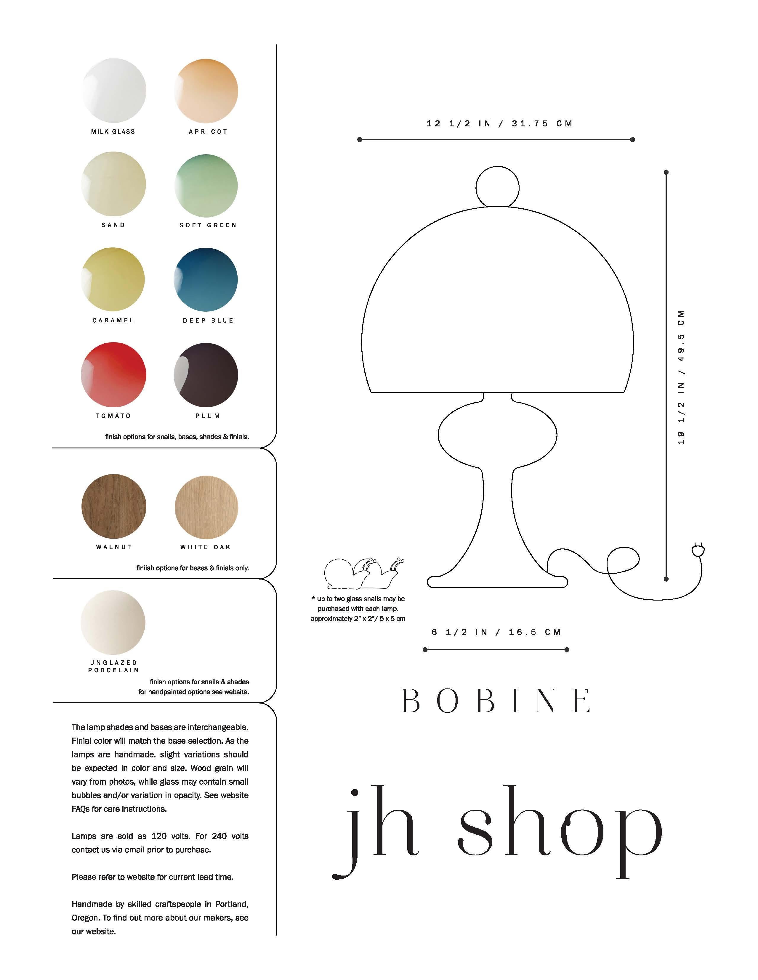 Contemporary Bobine table lamp, oak & deep blue glass, by Jessica Helgerson For Sale