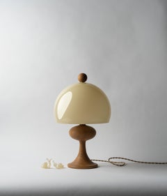 Bobine table lamp, oak & sand glass, by Jessica Helgerson