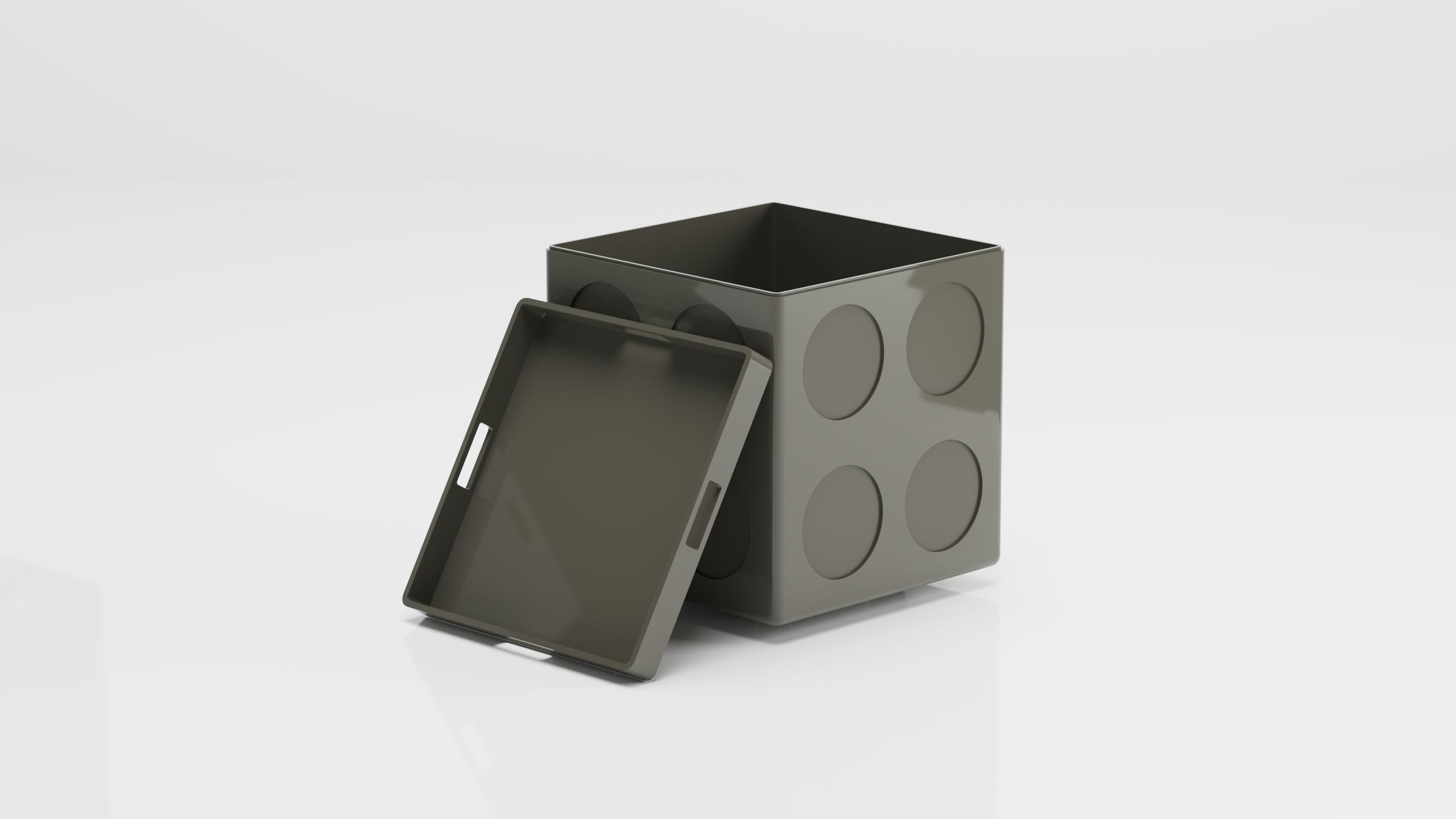 Bobo es un mueble multifuncional que puede utilizarse como mesa de centro, mesa auxiliar o mesilla de noche, ofreciendo una gran variedad de funciones. Dispone de almacenamiento en el interior de la caja y de una bandeja extraíble en la superficie