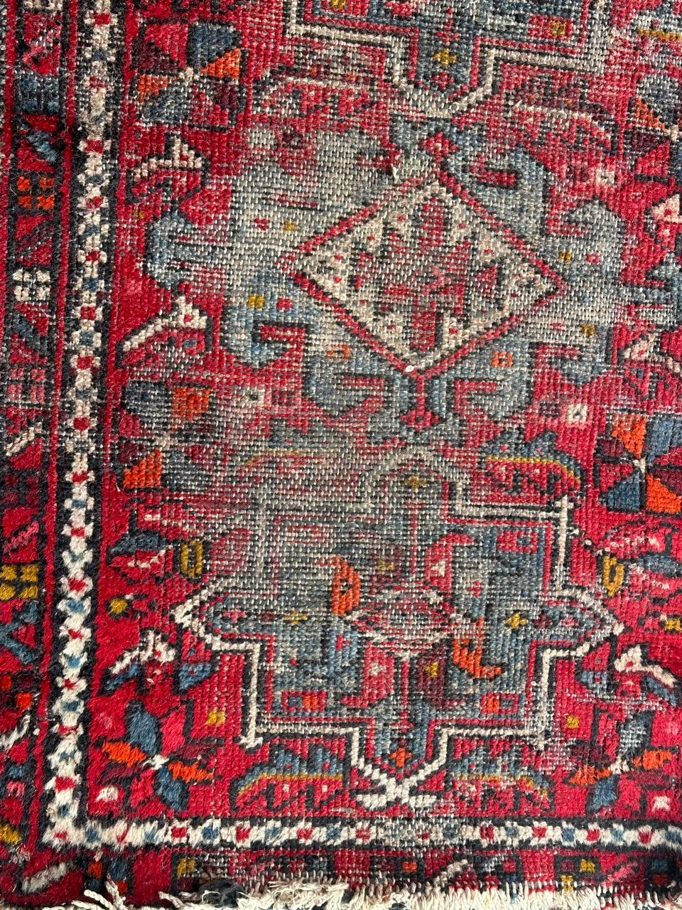 Asian Bobyrug distressed small Heriz rug  For Sale
