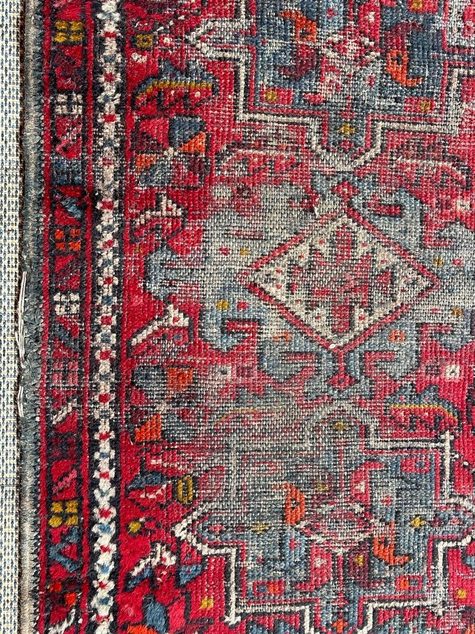 Bobyrug distressed small Heriz rug  In Distressed Condition For Sale In Saint Ouen, FR