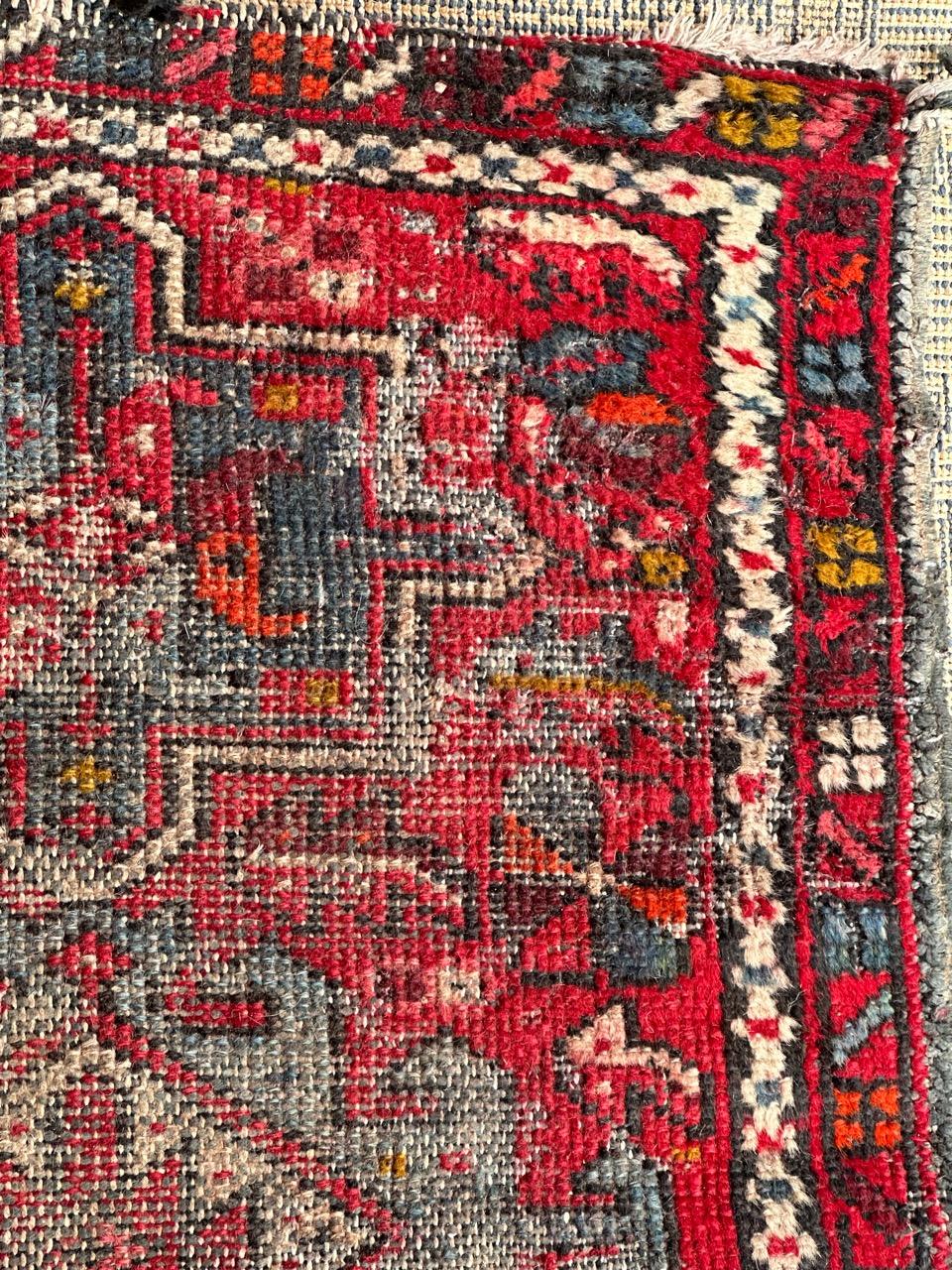 Wool Bobyrug distressed small Heriz rug  For Sale