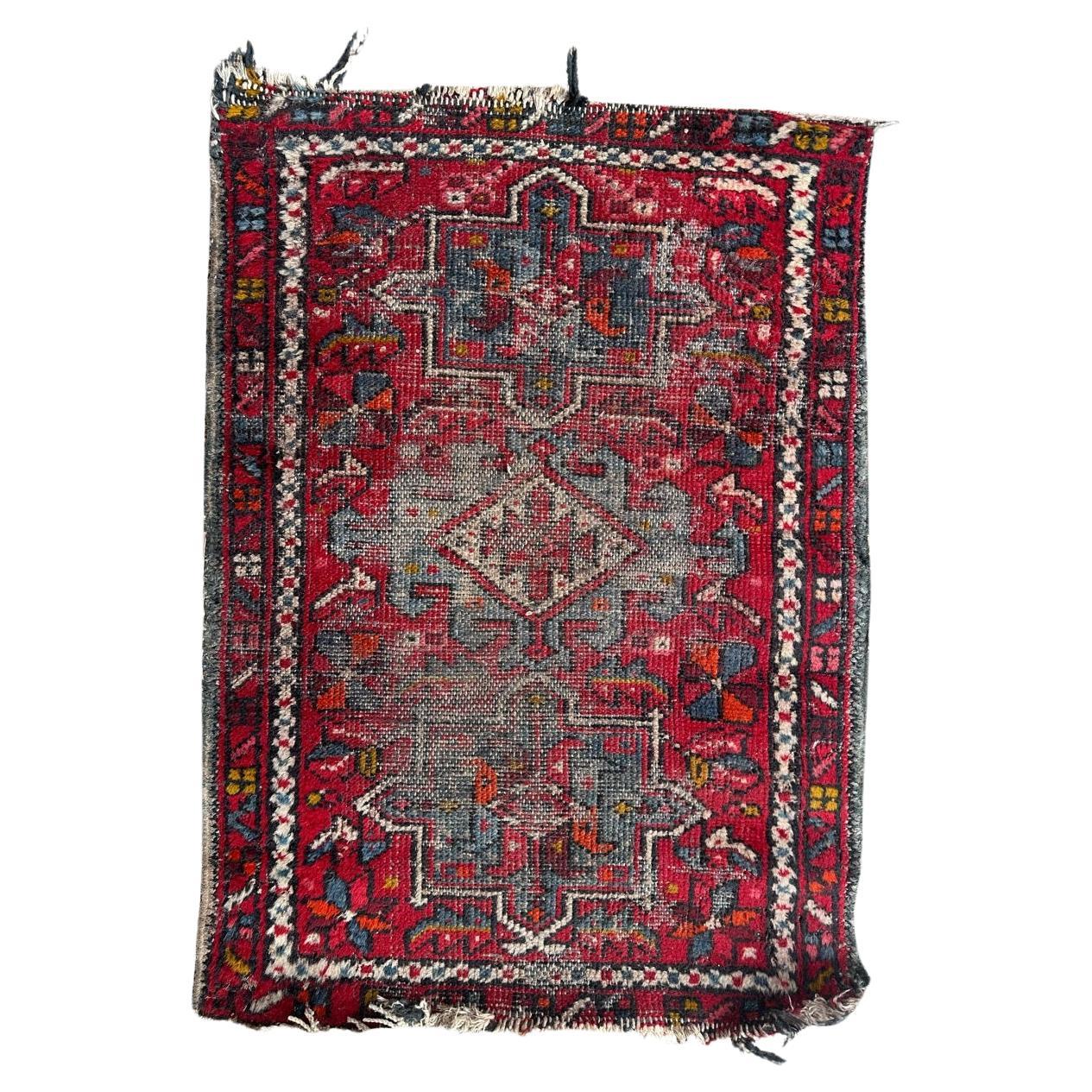 Bobyrug distressed small Heriz rug  For Sale