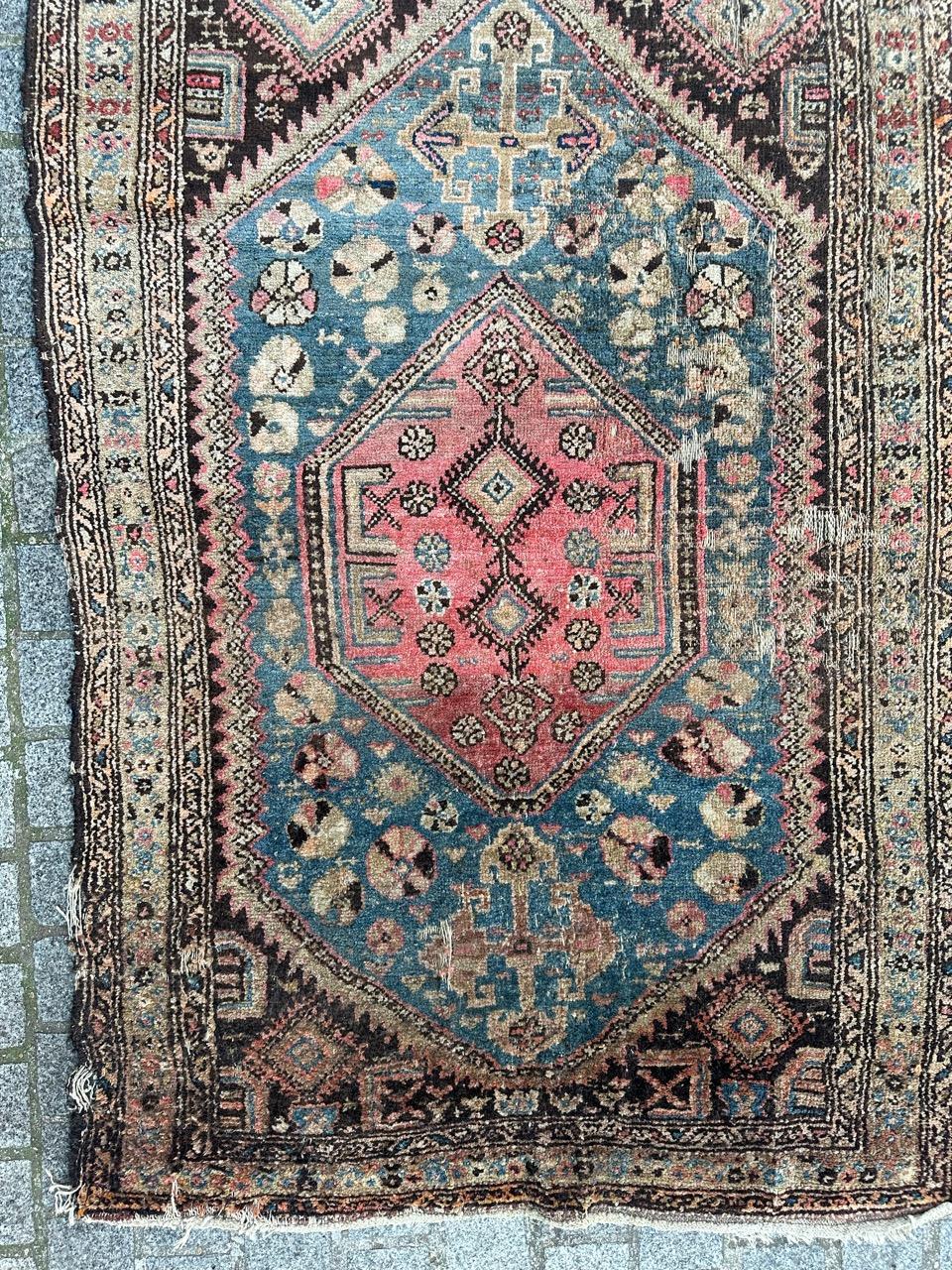 Tribal Bobyrug’s antique distressed Kurdish rug  For Sale