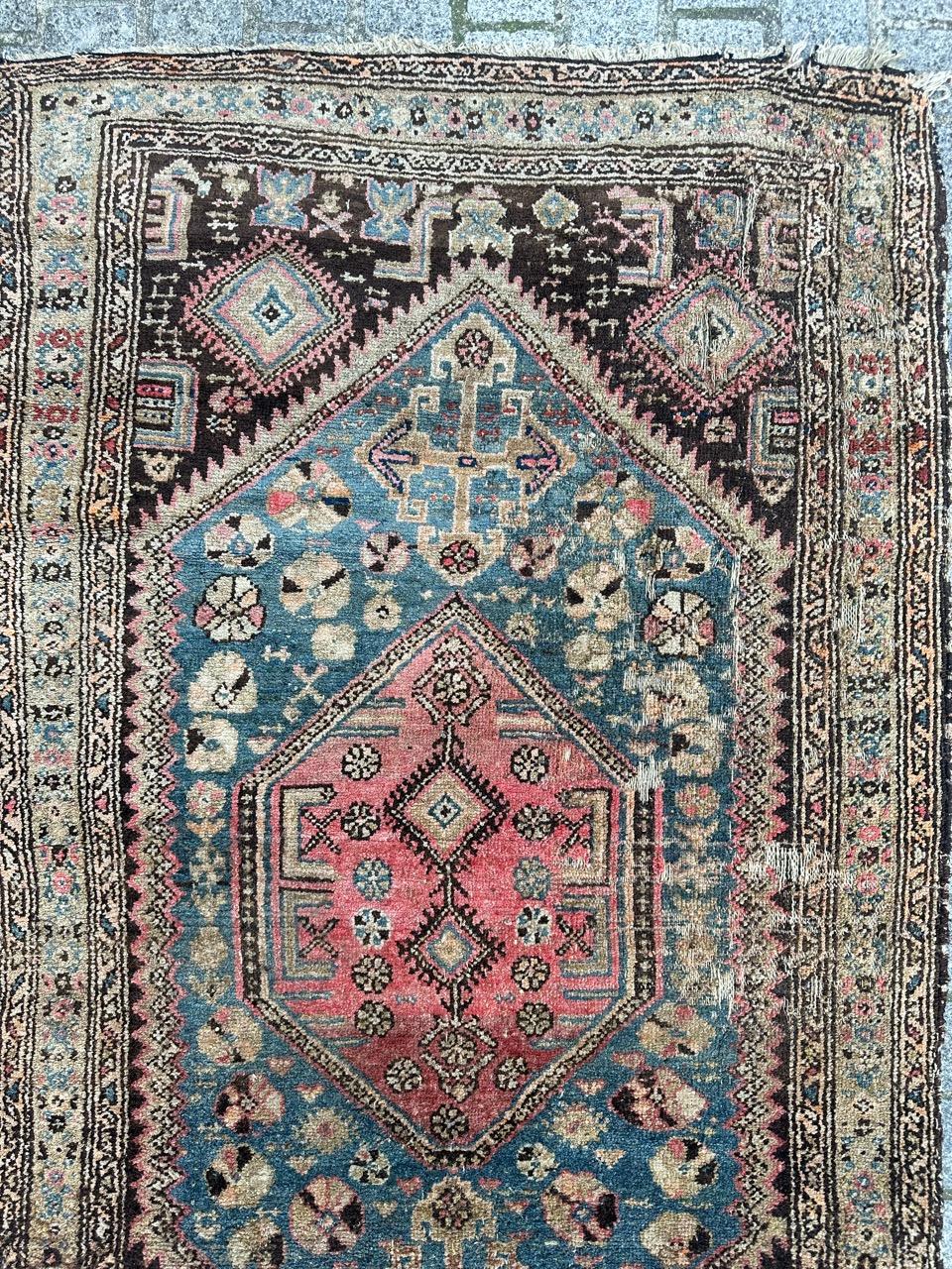 Asian Bobyrug’s antique distressed Kurdish rug  For Sale