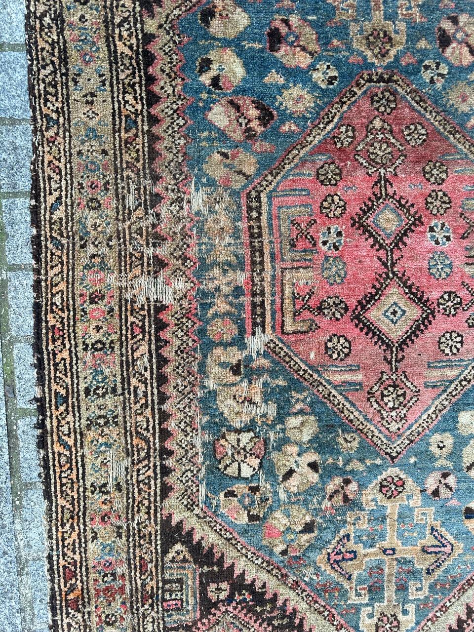Hand-Knotted Bobyrug’s antique distressed Kurdish rug  For Sale