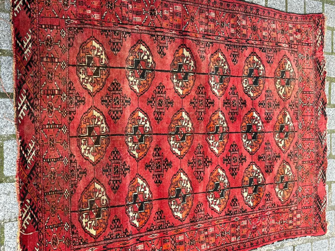 Bobyrug’s antique distressed Turkmen Bokhara rug  For Sale 11
